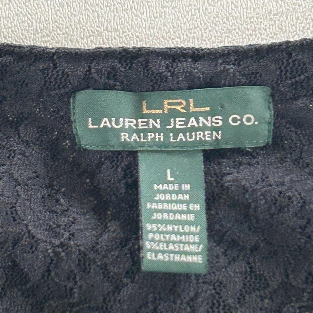Lauren Jeans Co Ralph Lauren Blouse L Black Lace Ruffle Front Romantic Goth - Picture 4 of 10